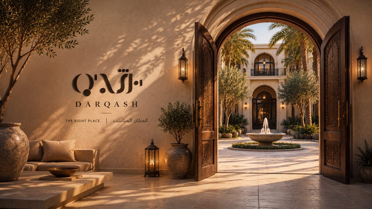 بوابة دار قاش مُشرَعة على فناء — the Dar Qash gate standing open onto a courtyard